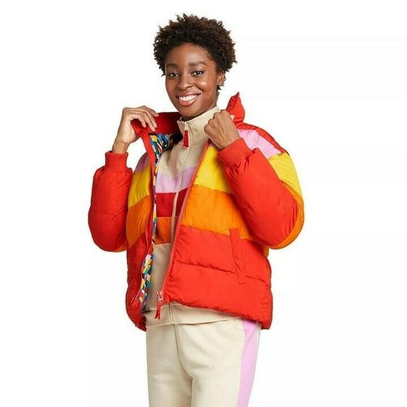 Womens Color Block Puffer Coat Lego 